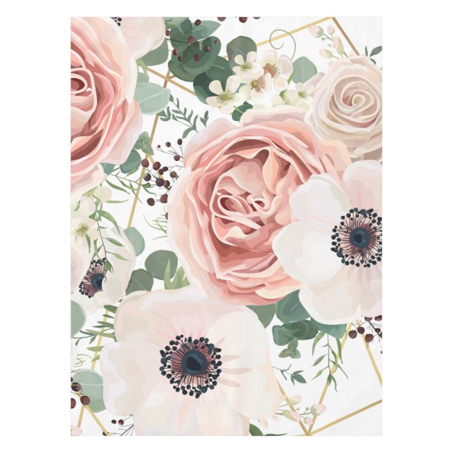 Personalized Tablecloth Geometric Garden Rose Anem (Front)