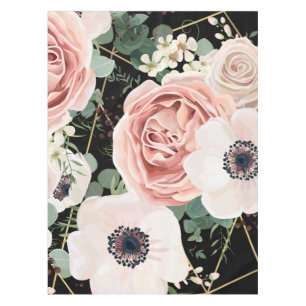 Personalized Tablecloth Geometric Garden Rose Blac