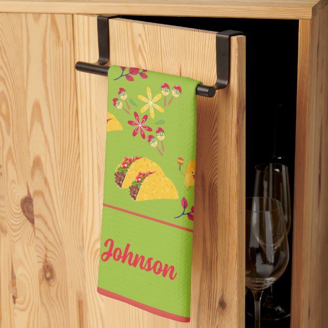 Personalized Taco Fun Green Kitchen Towel (Thirds Fold)