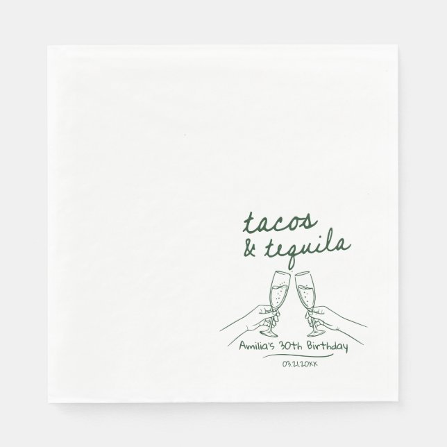 Personalized Tacos and Tequila Birthday Napkins (Front)