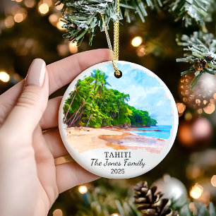 Personalized Tahiti Ornament, French Polynesia Ceramic Ornament