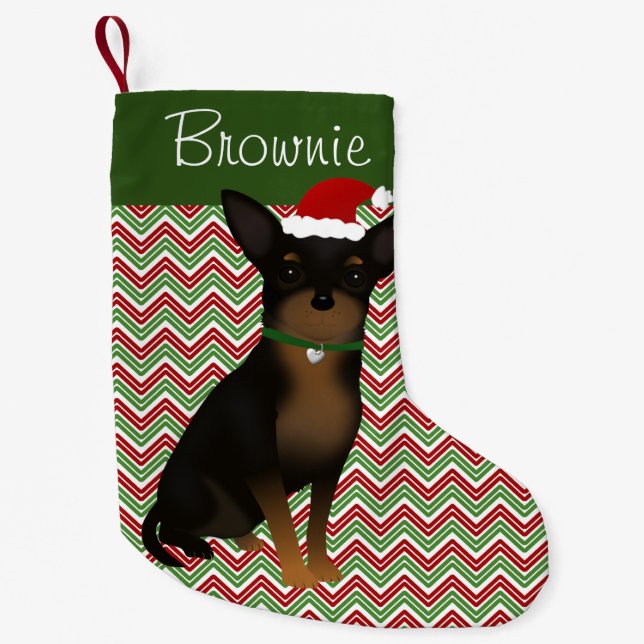 Personalized Tan & Black Chihuahua Small Christmas Stocking (Front)