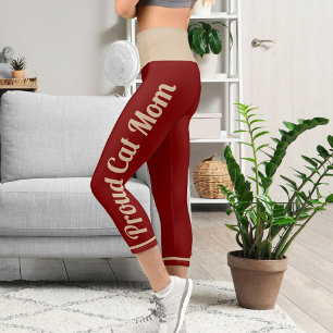 Personalized Tan Burgundy Vintage Retro Classic Capri Leggings
