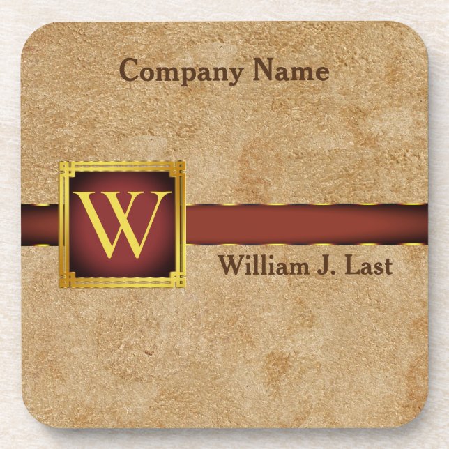 Personalized Tan Chamois Faux Leather Coaster (Front)