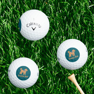 Personalized Tan Doodle Dog on Dark Blue Green Golf Balls