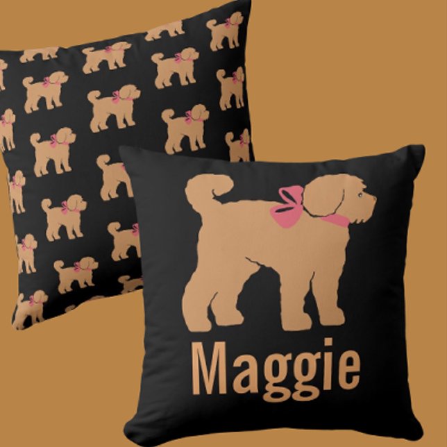 Personalized Tan Doodle on Black Pillow (Personalize it!)