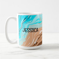 Personalized Tan to Blue Ombre Fluid Art  