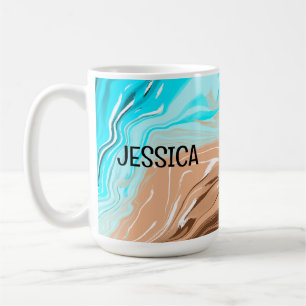 Personalized Tan to Blue Ombre Fluid Art   Coffee Mug