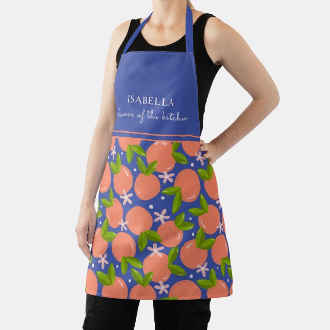 Personalized Tangerine Modern Citrus Pattern Apron (Insitu)