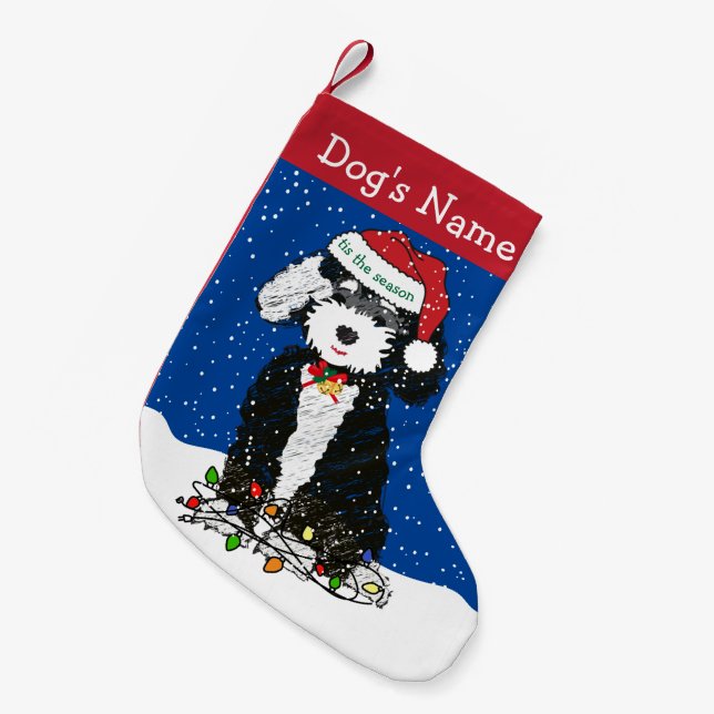 Personalized Tangled Christmas Lights Bernedoodle Small Christmas Stocking (Front (Hanging))