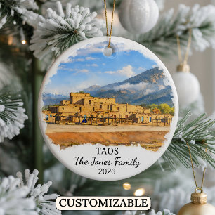 Personalized Taos Ornament, Custom New Mexico Ceramic Ornament