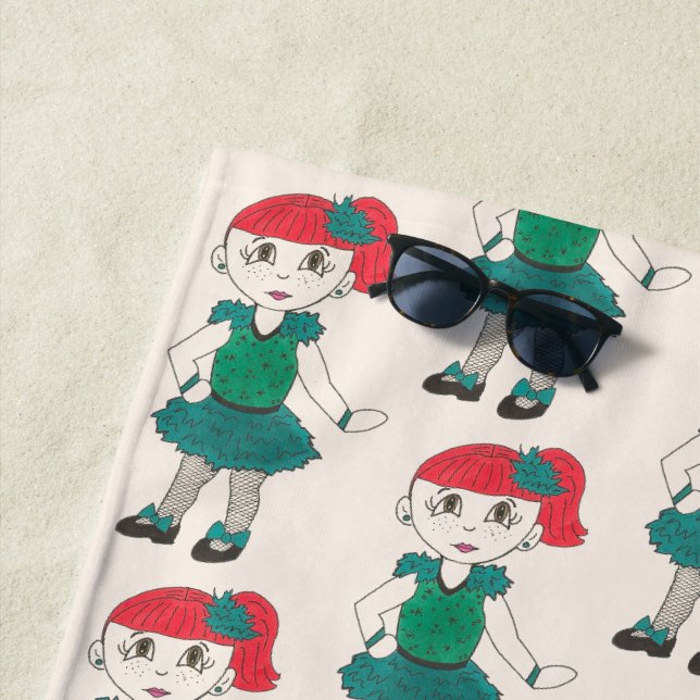 Personalized Tap Dance Class Redhead Freckles Girl Beach Towel (In Situ)