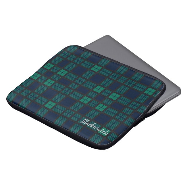 Personalized Tartan Clan Black Watch Plaid Custom Laptop Sleeve (Front Top)