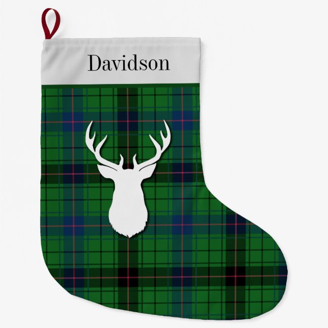 Personalized Tartan Clan Davidson Green Plaid Large Christmas Stocking (Front)