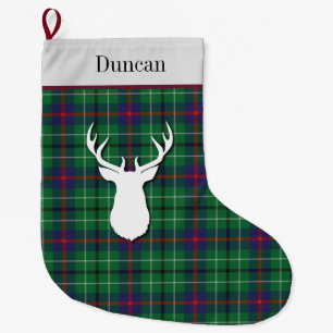 Personalized Tartan Clan Duncan Green Purple Large Christmas Stocking