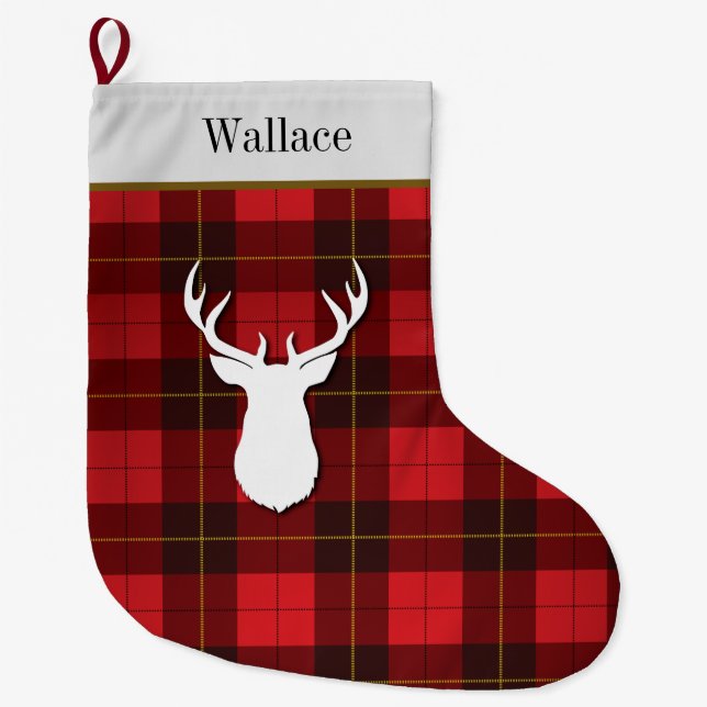 Personalized Tartan Clan Wallace Red Plaid Large Christmas Stocking (Front)