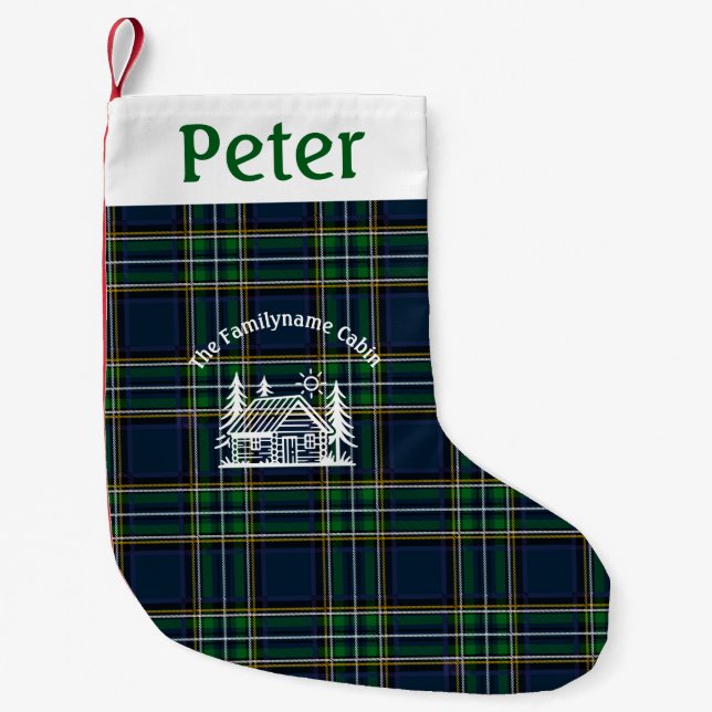 Personalized Tartan Family Cabin Christmas  Small Christmas Stocking (Front)
