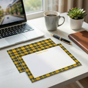 Personalized Tartan Note Card with Plaid Backgroun