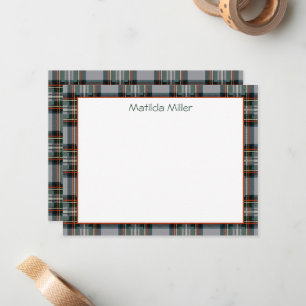 Personalized Tartan Note Card with Plaid Backgroun