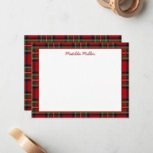 Personalized Tartan Note Card with Plaid Backgroun