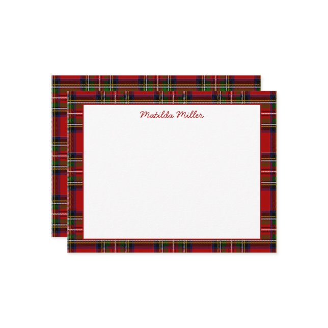 Personalized Tartan Note Card with Plaid Backgroun (Front/Back In Situ)