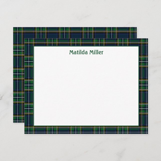 Personalized Tartan Note Card with Plaid Backgroun (Front/Back)