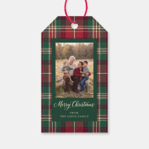 Personalized Tartan Plaid Christmas Photo Gift Tags