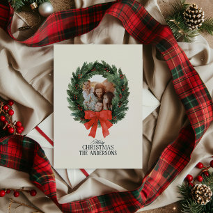 Personalized Tartan Plaid Custom Family Name Photo Holiday Card