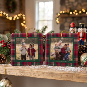 Personalized Tartan Plaid Family Photo Ceramic Ornament
