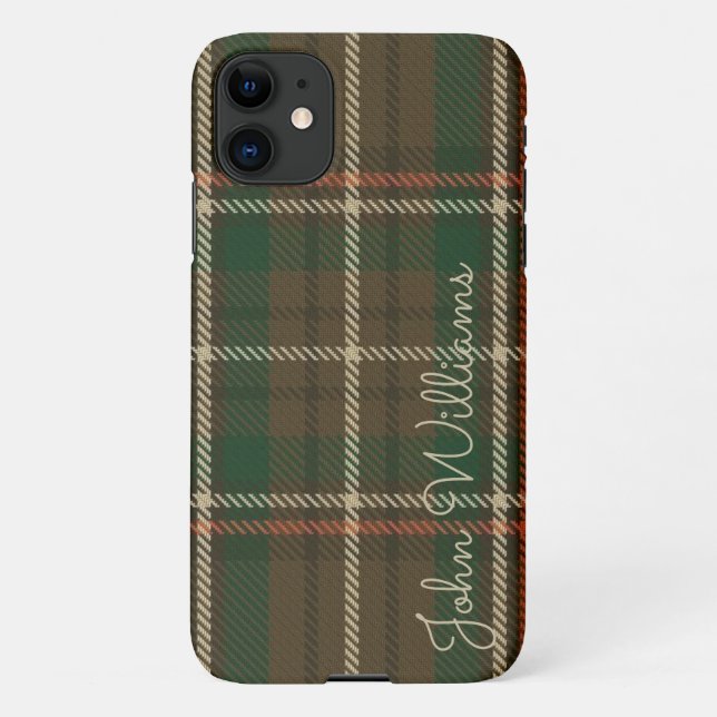 Personalized TARTAN Plaid Handwritten Name Modern iPhone Case (Back)