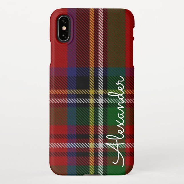 Personalized TARTAN Plaid Handwritten Name Modern iPhone Case (Back)