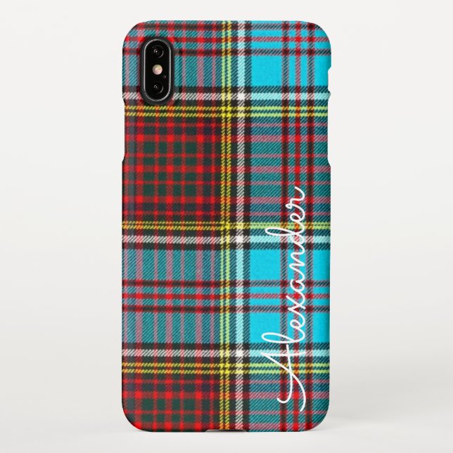 Personalized TARTAN Plaid Handwritten Name Modern iPhone Case (Back)