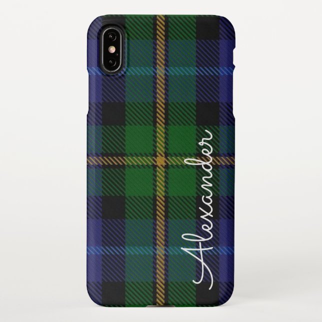Personalized TARTAN Plaid Handwritten Name Modern iPhone Case (Back)