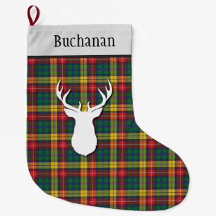Personalized Tartan Red Yellow Plaid Clan Buchanan Large Christmas Stocking