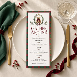 Personalized Tartan Teddy Bear Christmas Dinner Menu