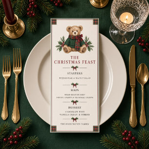 Personalized Tartan Teddy Bear Christmas Feast Menu