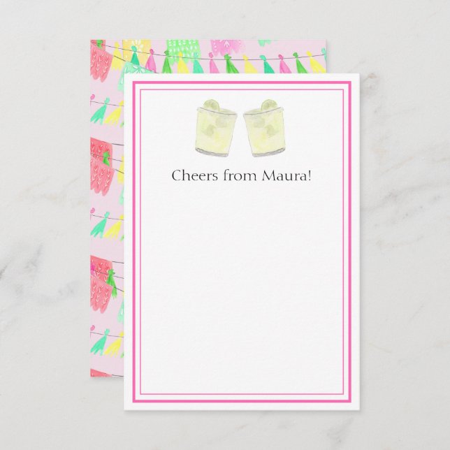 Personalized Tassel Papel Picado Pink Green Fiesta Thank You Card (Front/Back)