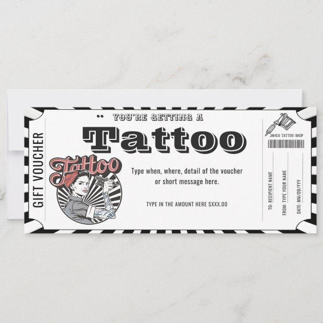 Personalized Tattoo Gift Certificate gift card (Front)
