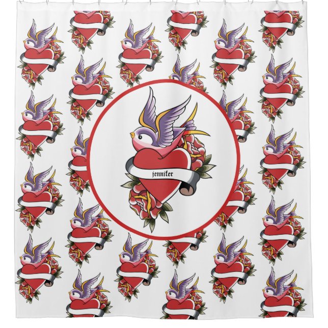 Personalized Tattoo Love Birds Heart Bathroom (Front)