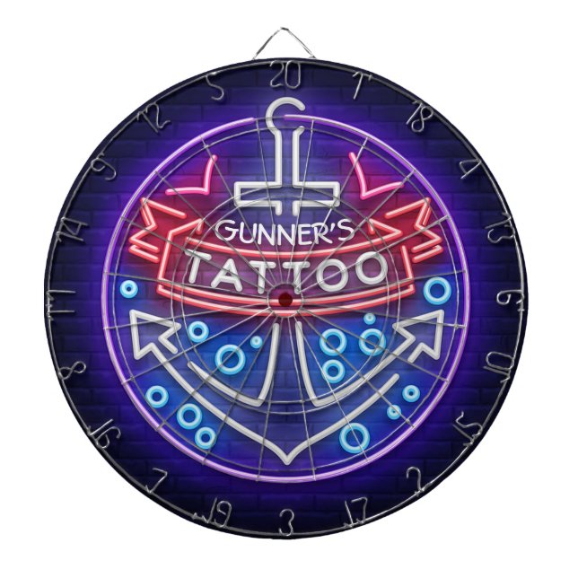 Personalized Tattoo Shop Nautical Neon Sign Style Dartboard (Front)