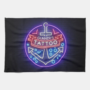 Personalized Tattoo Shop Nautical Neon Sign Style Kitchen Towel
