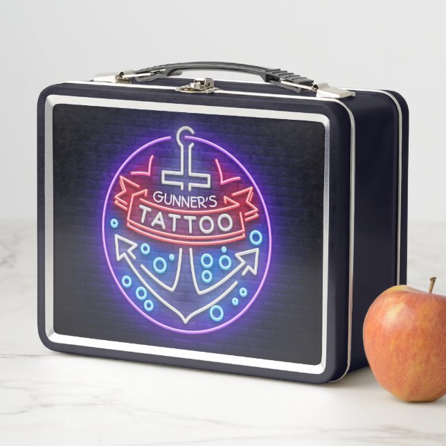 Personalized Tattoo Shop Nautical Neon Sign Style Metal Lunch Box (In Situ)