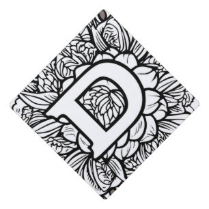 Personalized Tattoo-Style Black and White Monogram Graduation Cap Topper