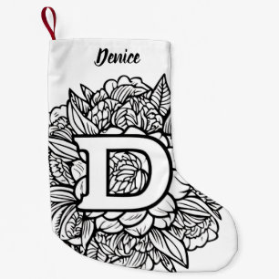 Personalized Tattoo-Style Black and White Monogram Small Christmas Stocking