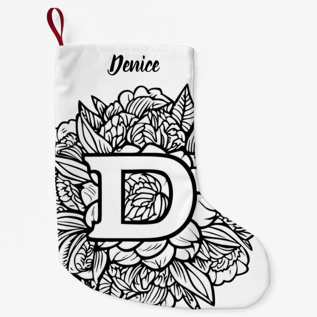 Personalized Tattoo-Style Black and White Monogram Small Christmas Stocking (Front)