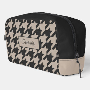 Personalized Taupe Beige Black Houndstooth Pattern Dopp Kit