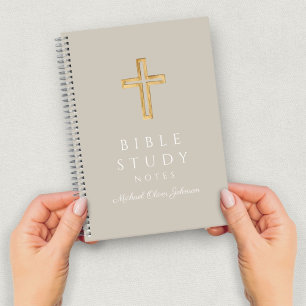 Personalized Taupe Beige Religious Cross Notebook