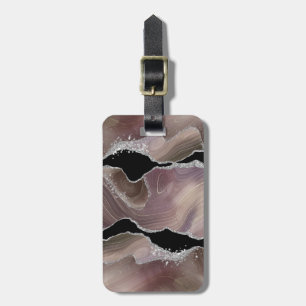 Personalized Taupe & Black Agate Silver Glitter Luggage Tag