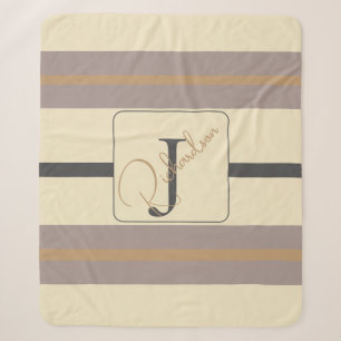 Personalized Taupe Gold Stripe Modern Neutral Chic Sherpa Blanket