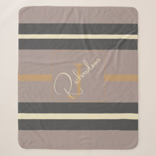 Personalized Taupe Gold Stripe Modern Neutral Chic Sherpa Blanket